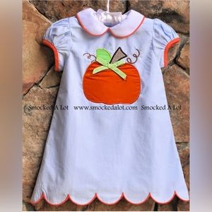 Smocked A Lot Pumpkin Dress with Scalloped Hem and Peter Pan Collar